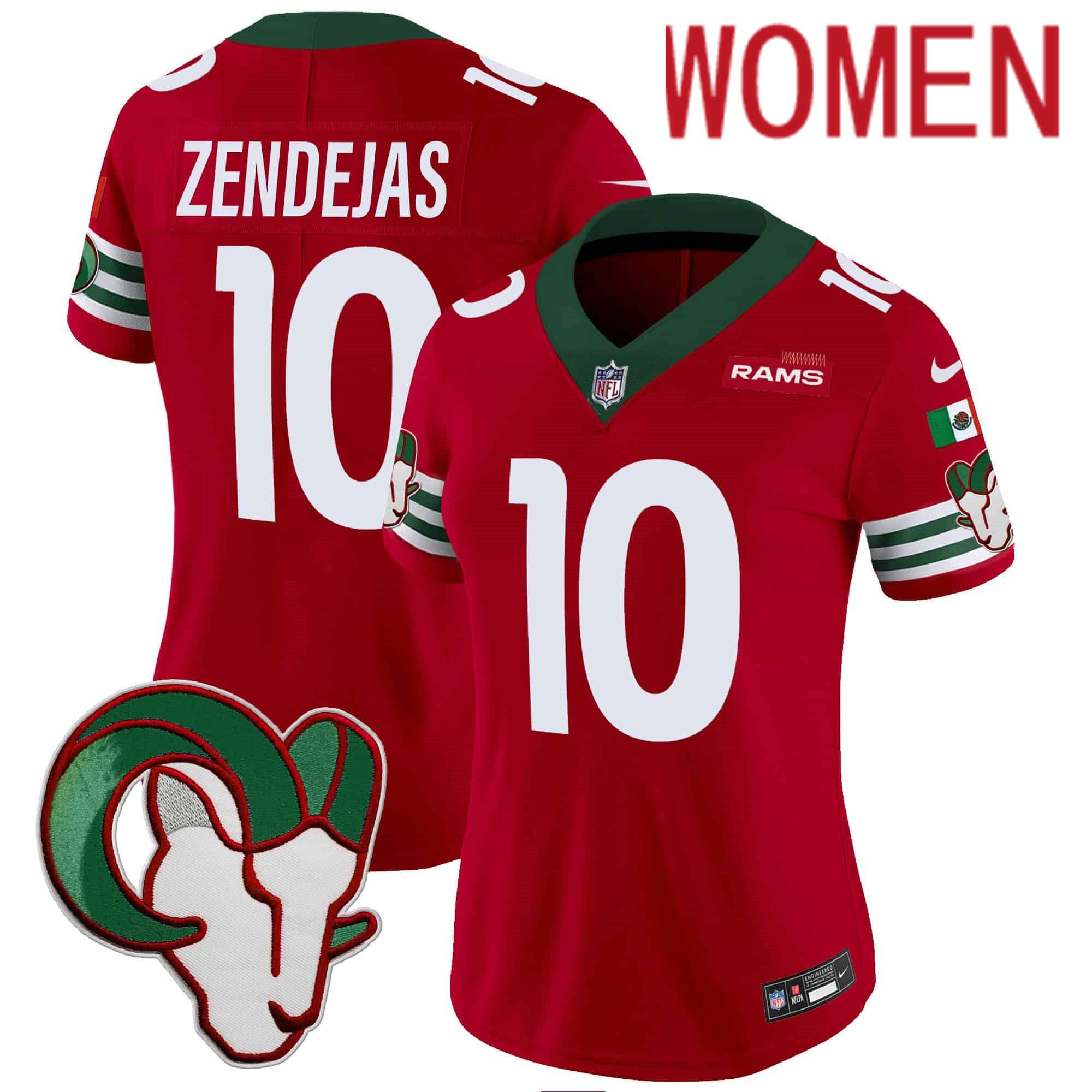Women Los Angeles Rams #10 Zendejas Red 2024 Nike Mexico Vapor Limited NFL Jersey style 1